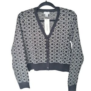 NWT Calvin Klein Black/White Button down cardigan with monogram size M